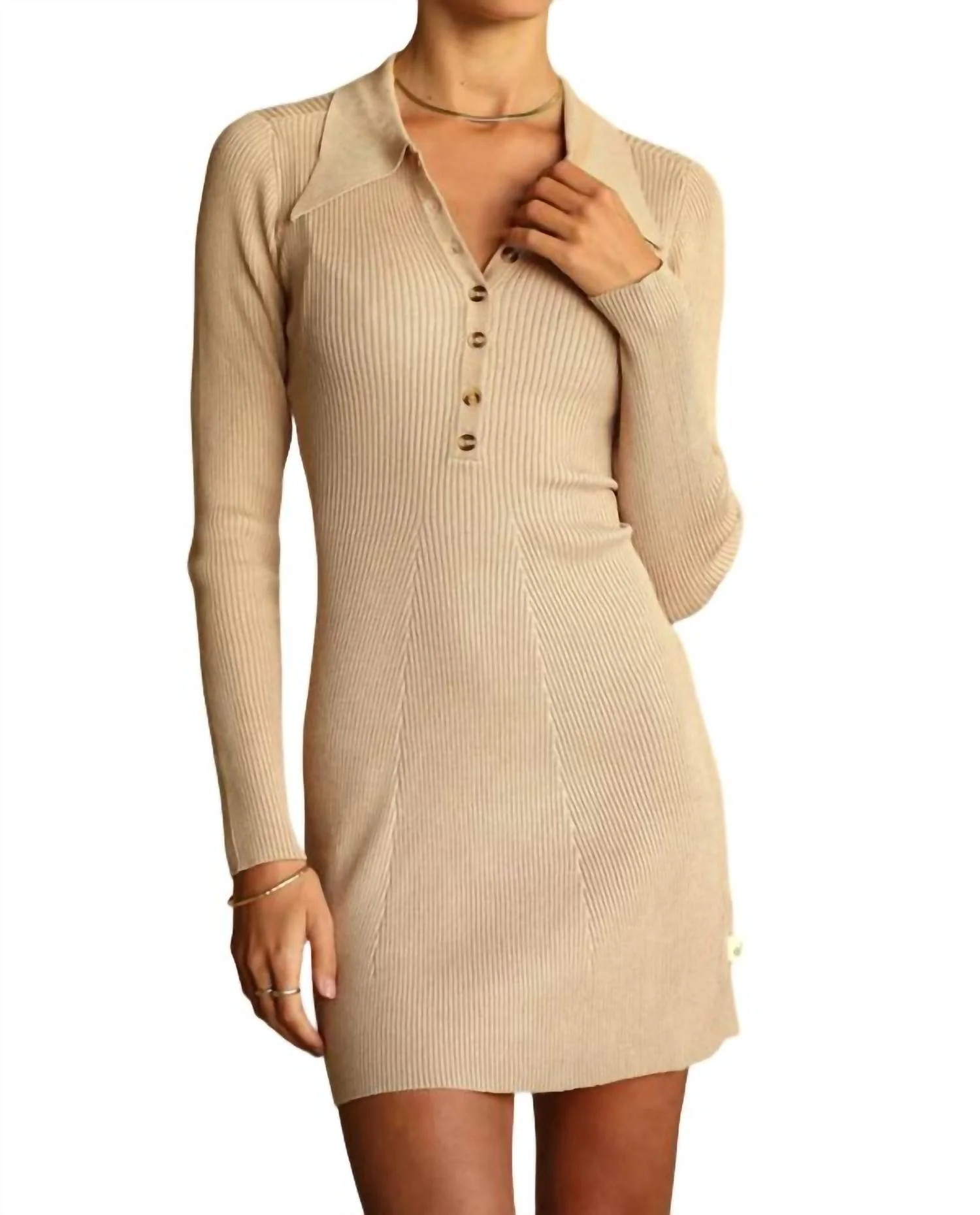Knit Long Sleeve Mini Dress In Ecru | Shop Simon