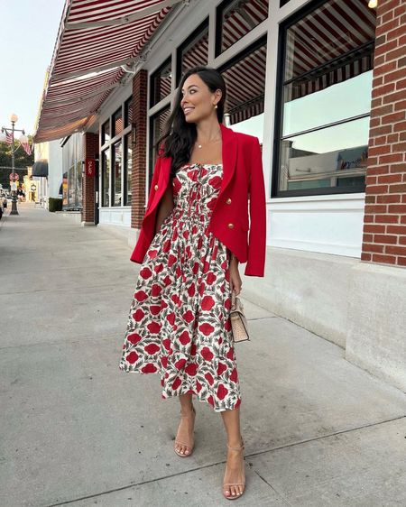 Kat Jamieson of With Love From Kat shares fall floral dresses today on the blog with a double breasted blazer that sold out from Laveer, similar linked below. Wedding guest, fall floral, midi dress.

#LTKstyletip #LTKSeasonal #LTKwedding