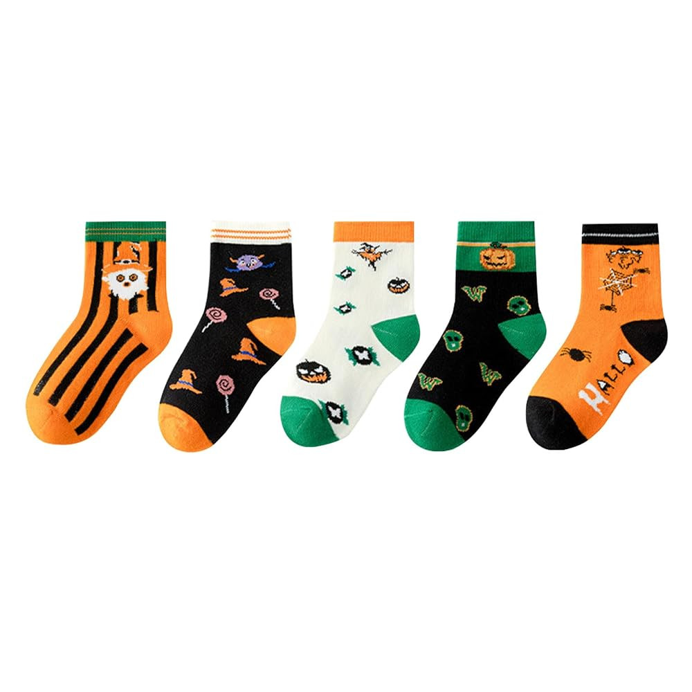 Mud Kingdom 5 Pairs Girls Boys Cotton Crew Socks for 1-3/3-5/6-8/9-12 Years Old Ruffled Cute Cart... | Amazon (US)