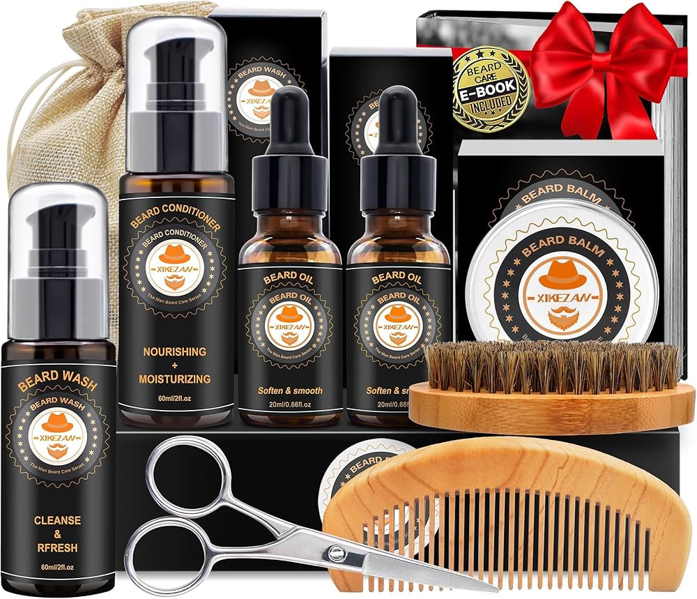 XIKEZAN Mens Gifts, Beard Grooming Kit with Sweet Orange Beard Wash,Oil, Conditioner,Balm,Brush,C... | Amazon (US)