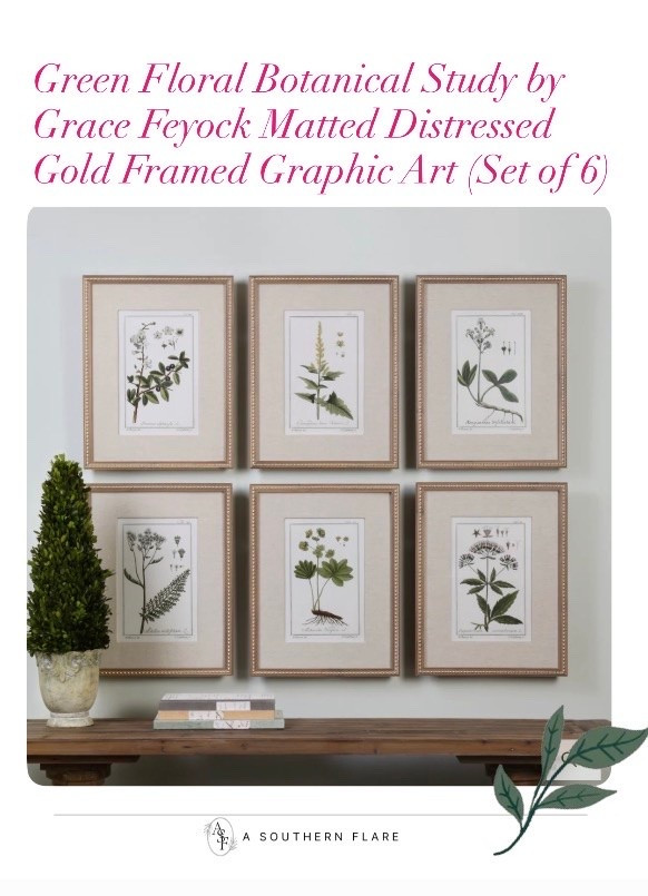 Green Floral Botanical Study by Grace Feyock Matted Distressed
Gold Framed Graphic Art (Set of 6) / Homd accessories