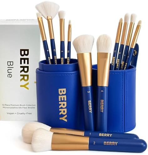 BERRY Blue Premium Makeup Brush Set – 12-Piece Professional Ultra-Soft Synthetic Brushes for Fa... | Amazon (US)