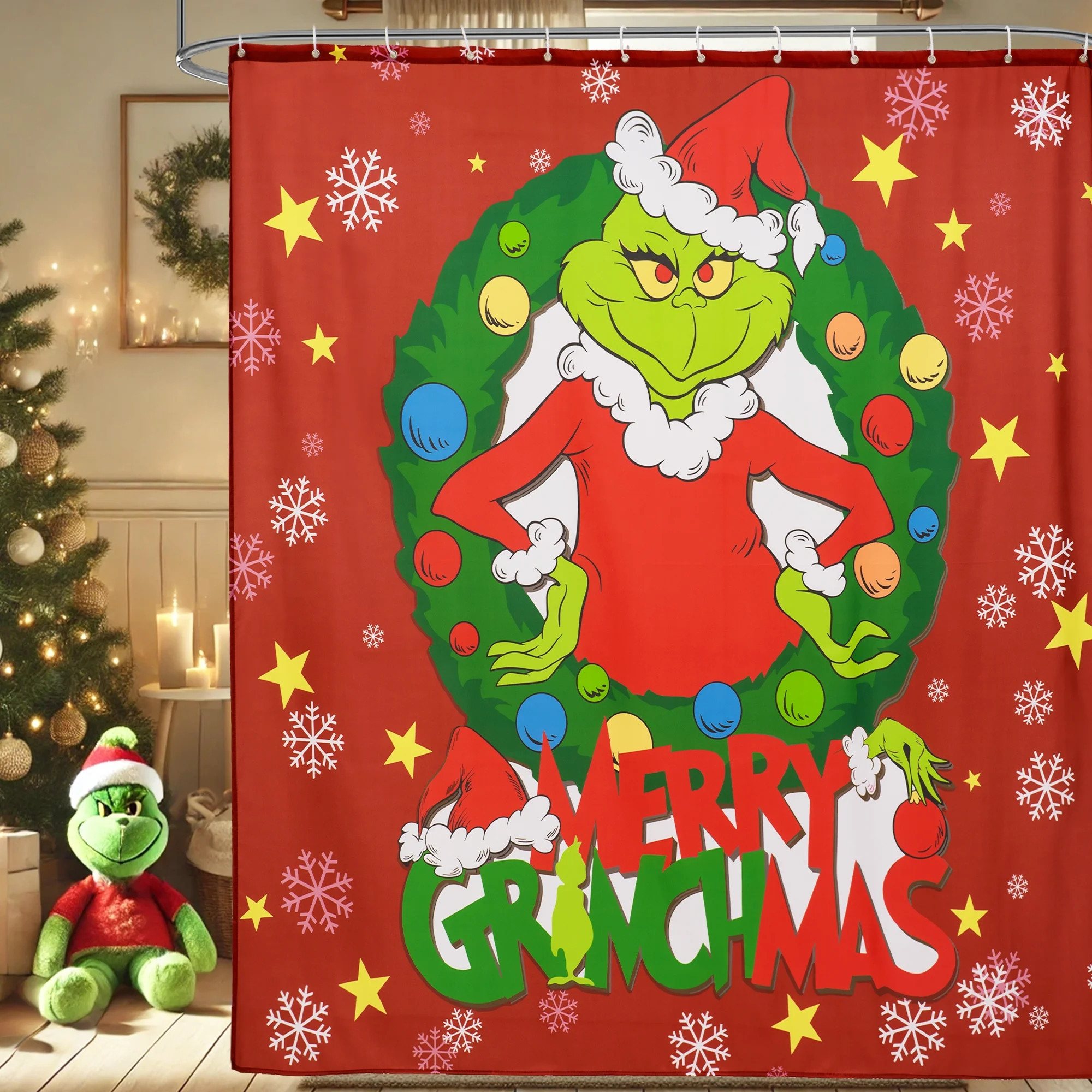 Inosoo Grinch Christmas Festival Fabric Shower Curtain, 72"x 72", Washable | Walmart (US)