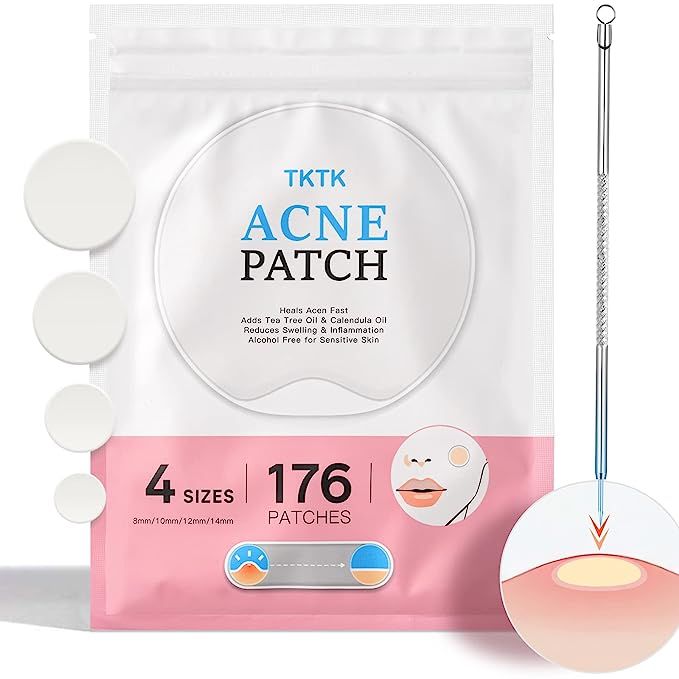 Acne Pimple Patches + Pimple Extractor, 4 Sizes 176 Patches for Zit Breakouts, 2-in-1 Blackhead R... | Amazon (US)