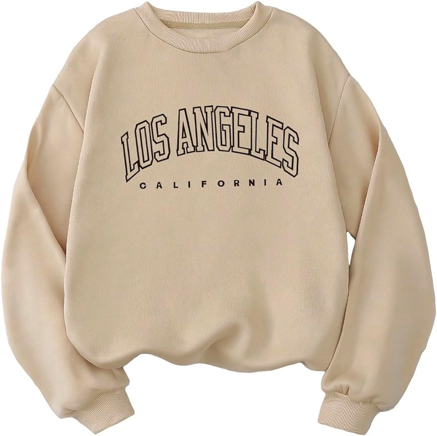 WDIRARA Women's Letter Graphic Print Round Neck Long Sleeve Sweatshirt Tops Pullovers | Amazon (US)