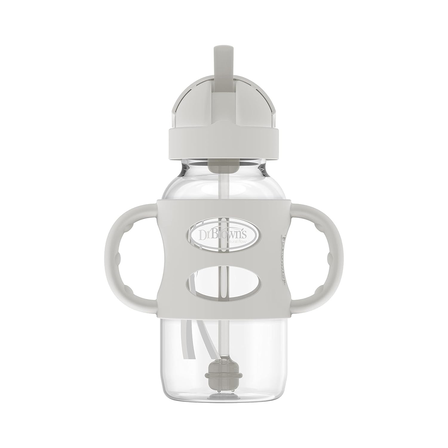 Dr. Brown's Wide-Neck Sippy Straw Bottle with Handles, Grey, 12 Ounce | Amazon (US)