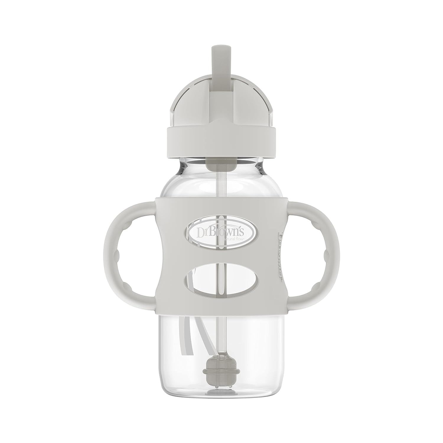 Dr. Brown's Wide-Neck Sippy Straw Bottle with Handles, Grey, 12 Ounce | Amazon (US)