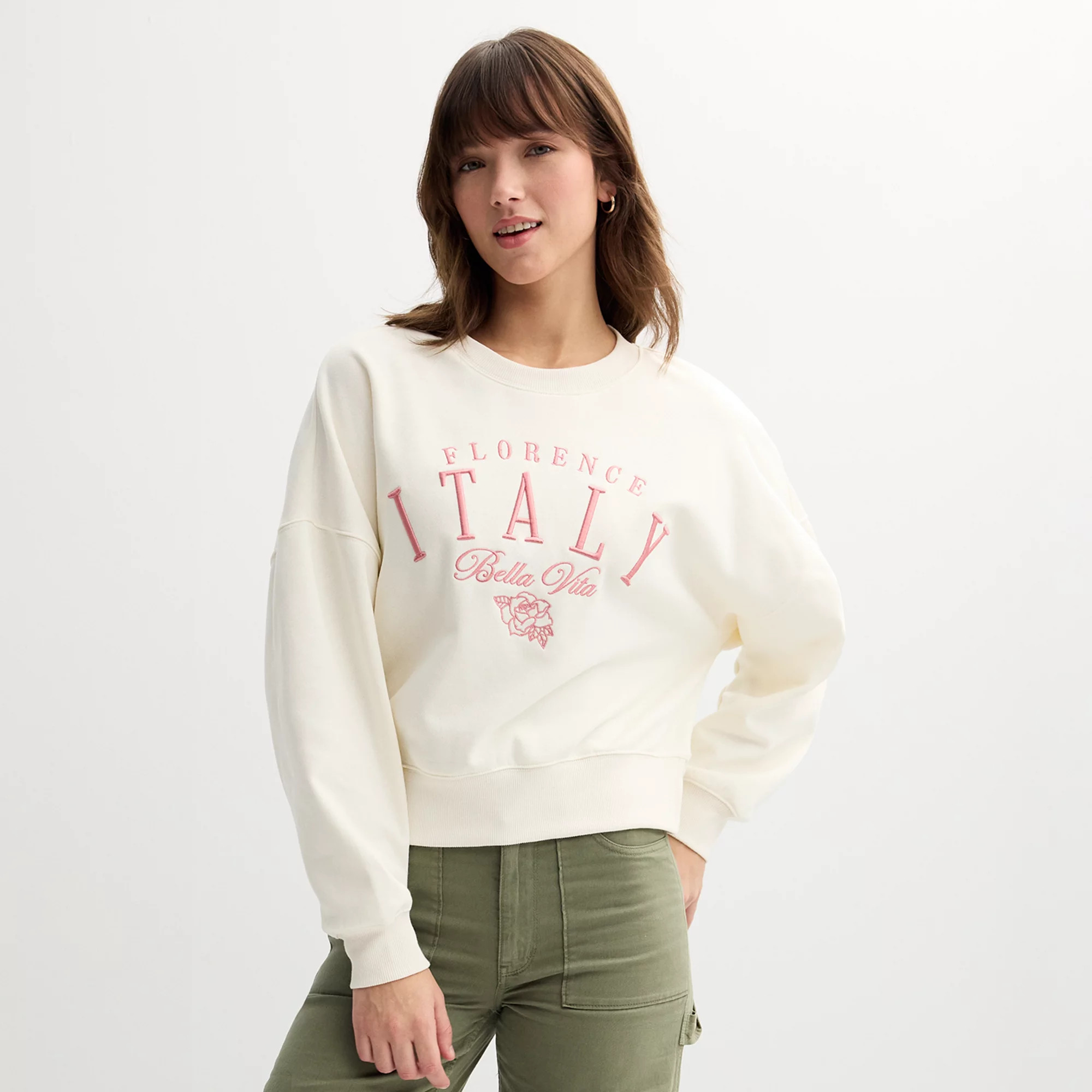 Juniors' Florence Italy Bella Vita Cropped Embroidered Pullover | Kohl's
