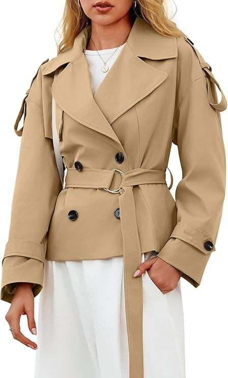 Tankaneo Womens Cropped Trench Coat Casual Double Breasted Short Jacket Fall Fashion Outerwear wi... | Amazon (US)