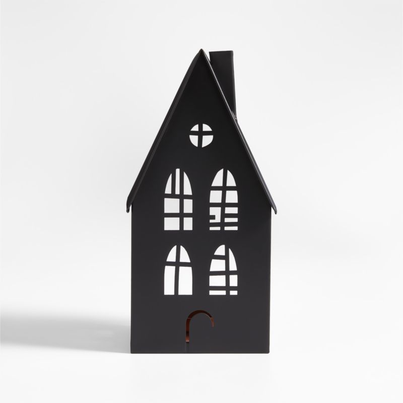 Medium Black Metal Halloween Haunted House Candle Holder | Crate & Barrel | Crate & Barrel