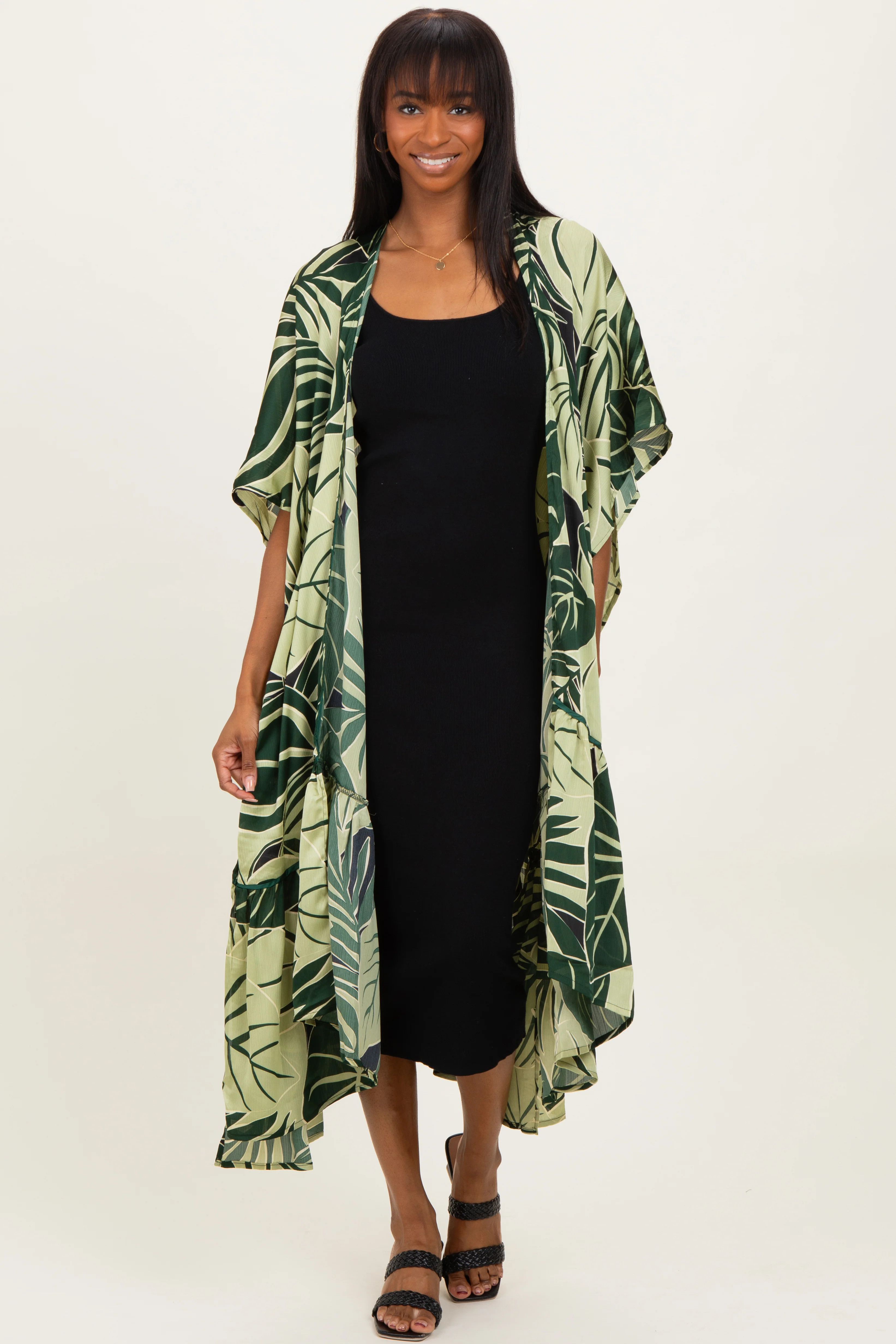 Green Tropical Print Long Cover Up | PinkBlush Maternity