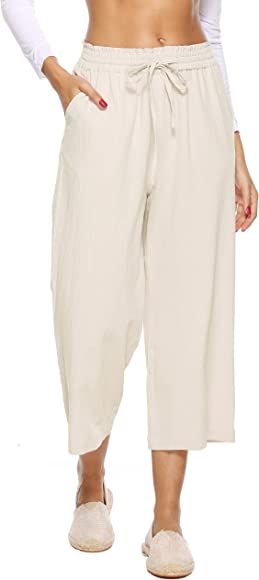 LNX Womens Linen Pants High Waisted Wide Leg Drawstring Casual Loose Trousers with Pockets | Amazon (US)