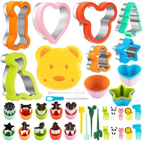 Sandwich Cutter, Cookie Cutter set for Kids 43pcs, including 8 Sandwich Shape Cutter, 10 Vegetabl... | Amazon (US)