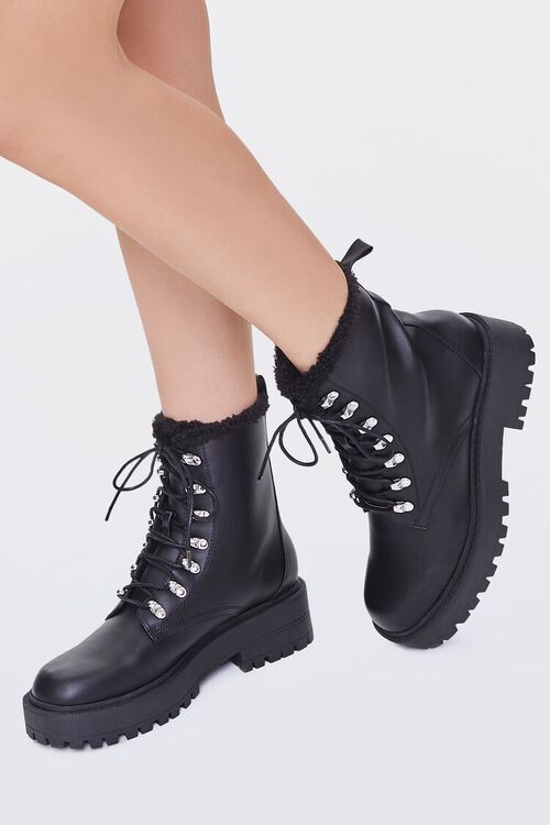 Faux Fur-Trim Lace-Up Booties | Forever 21 (US)