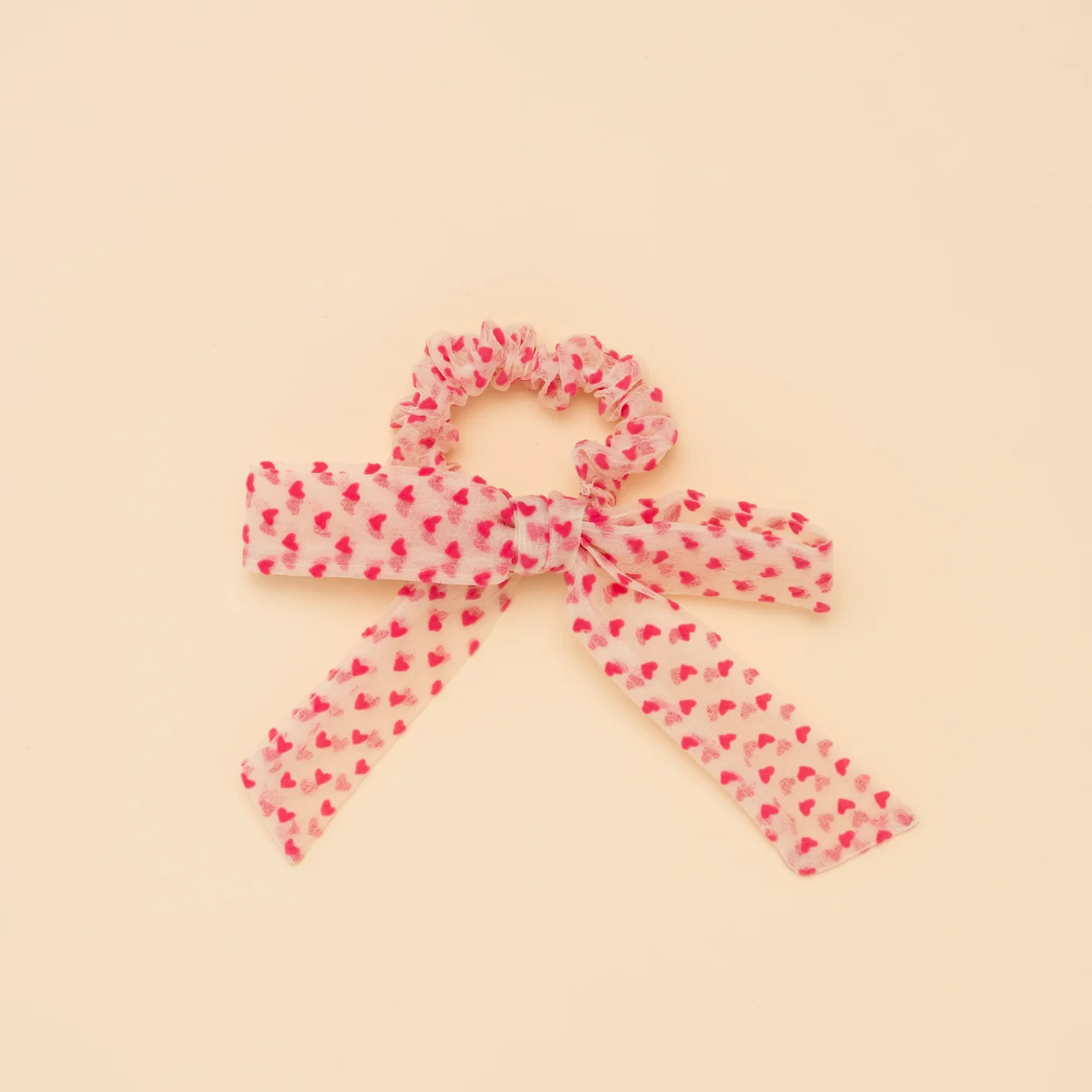 Magenta Flocked Hearts Bow Scrunchie, Scrunchie For Girls and Moms | Little Poppy Co