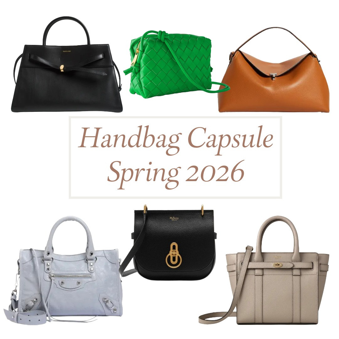 Handbag capsule wardrobe spring 2026. The anonymous handbag, belted totes, shoulder bags, classic style, and east/west silhouettes are hot for the spring season. Also, those early 2000's IT bags! 

 #LTKSeasonal #LTKOver40 #LTKWorkwear