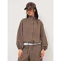 Brown Gingham Funnel Neck Shirt | George