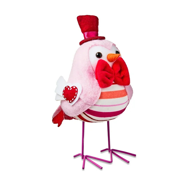 Valentine's Day Red and White Striped Fabric Bird with Top Hat, 7 in, by Way To Celebrate | Walmart (US)