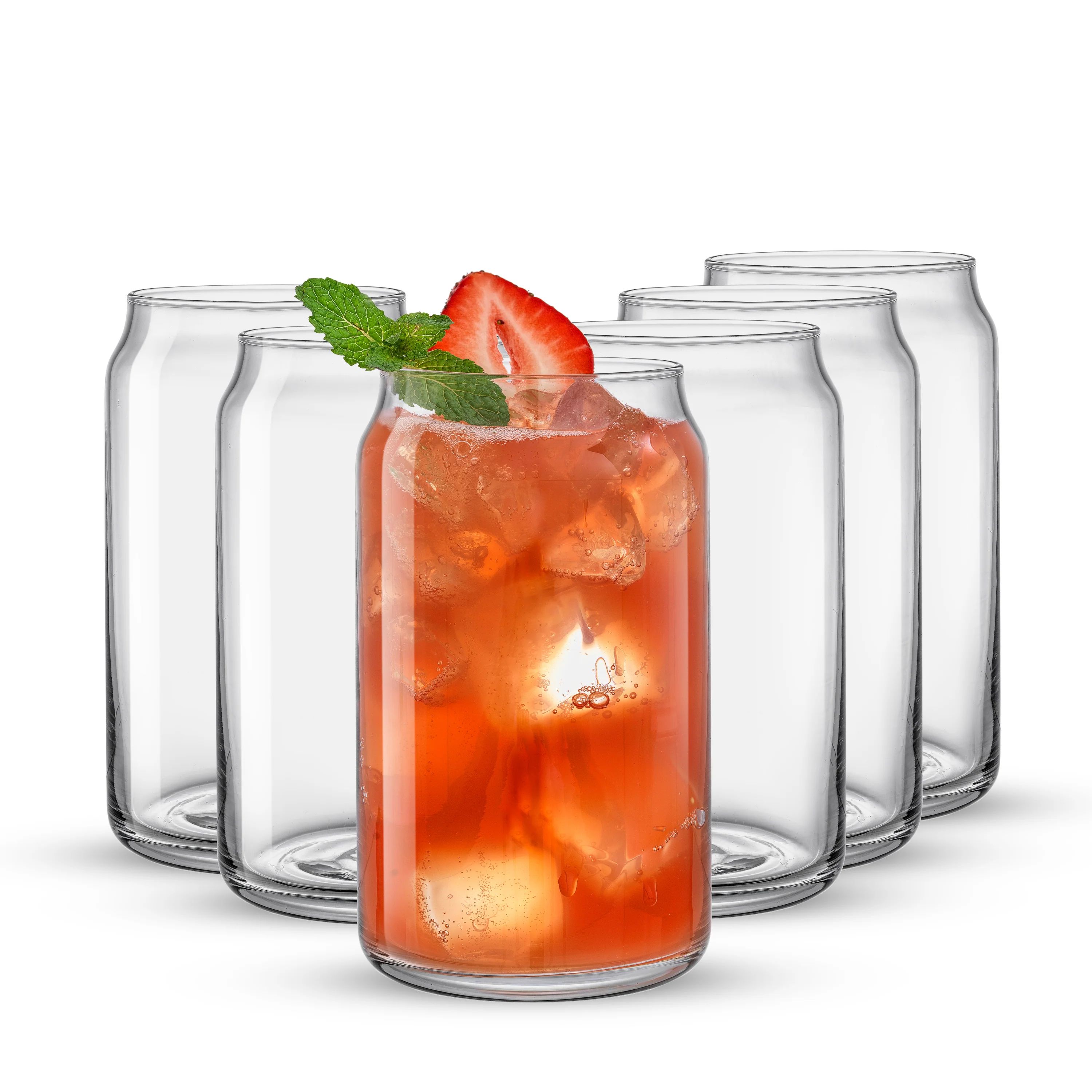 Classic Can Shape Tumbler Drinking Glass Cups - 17 oz - Set of 6 | JoyJolt