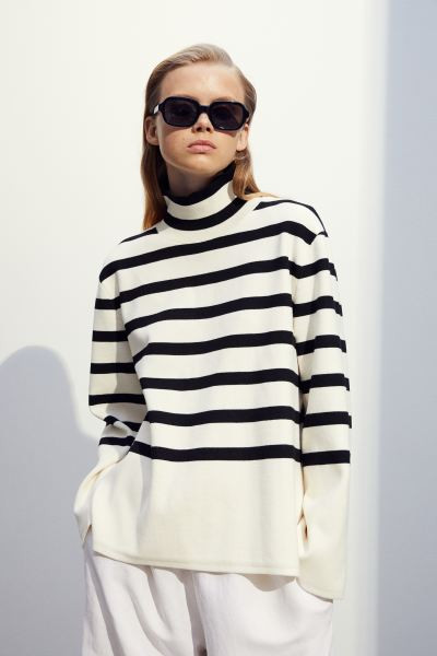 Mock Turtleneck Sweater - Black/striped - Ladies | H&M US | H&M (US + CA)