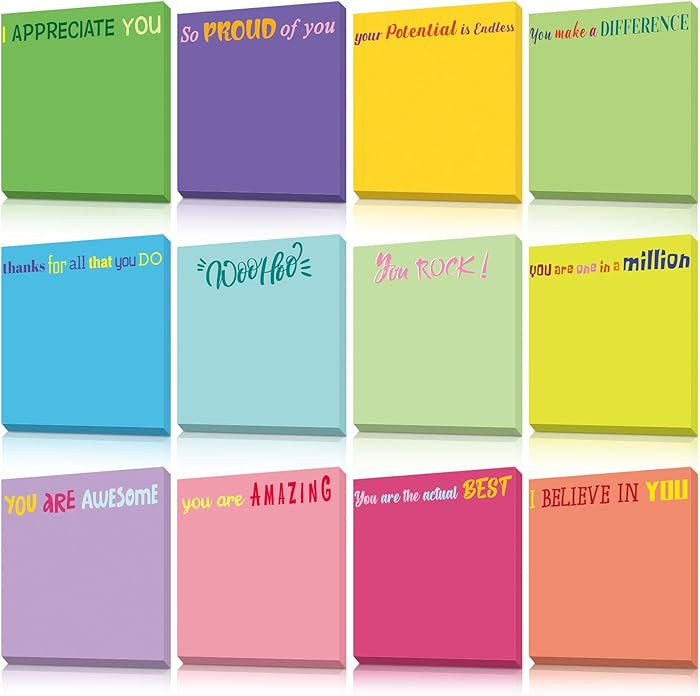 Yinder 12 Pcs Inspirational Sticky Notes Cute Motivational Sticky Notes Pad End of Year Employee ... | Amazon (US)