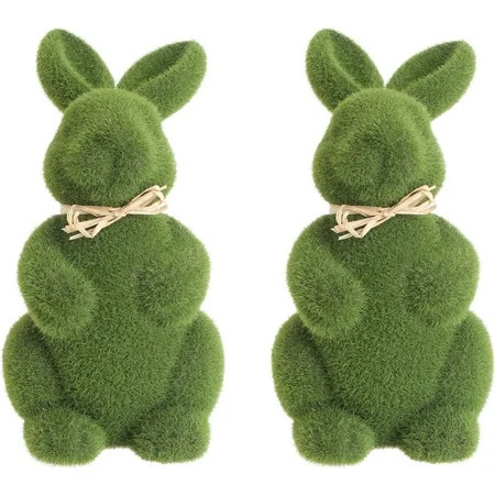 2PCS Artificial Turf Grass Bunny Easter Rabbit Figurine, Small Sitting Bunny, Flocking Simulated Rabbit Statue, Green Moss Covered Bunny for Home Party Decoration Easter Rabbit Figurines | Walmart (US)