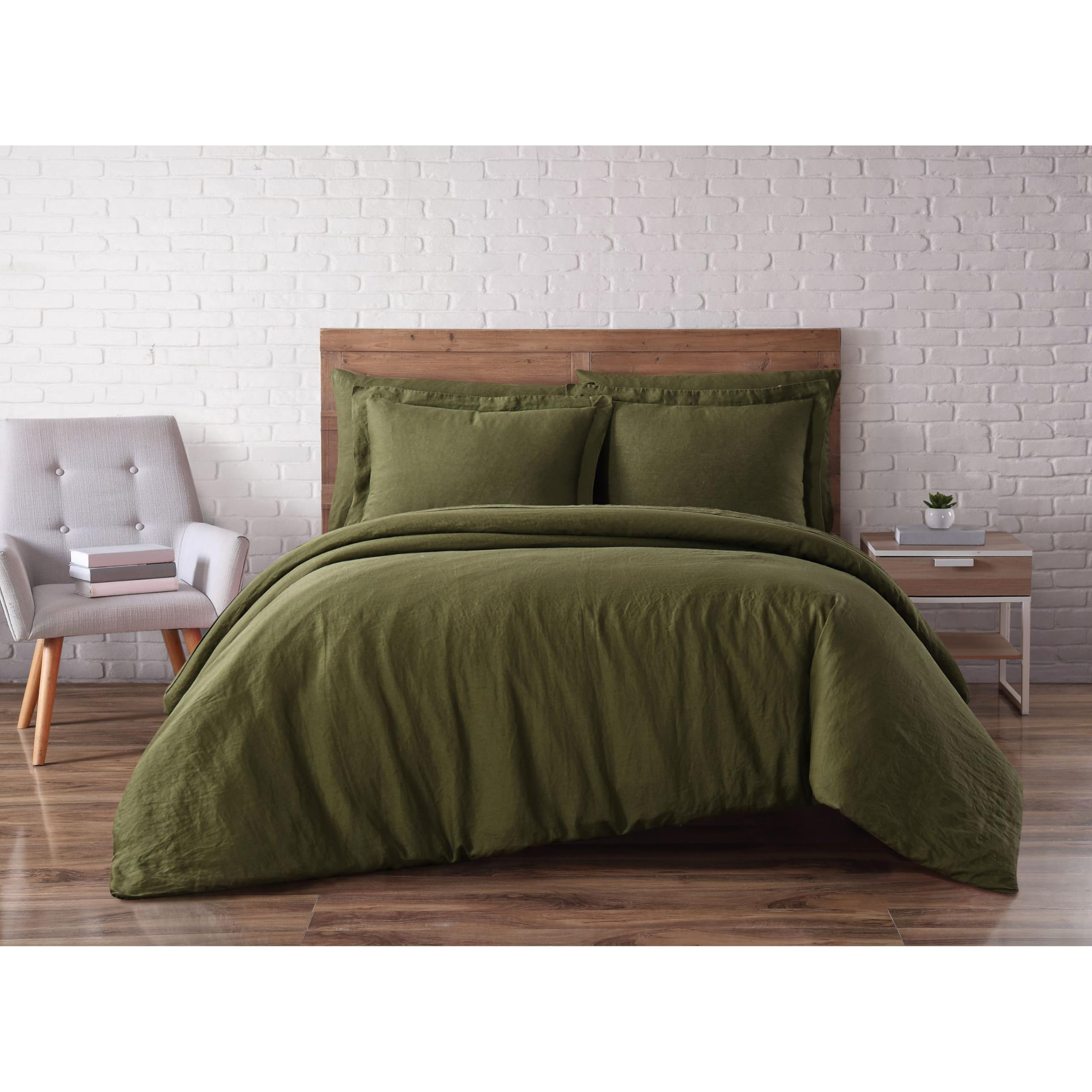 Brooklyn Loom Linen Duvets Olive Green Linen 3-Piece Full/Queen Duvet Set, Solid Color Themed, fo... | Amazon (US)