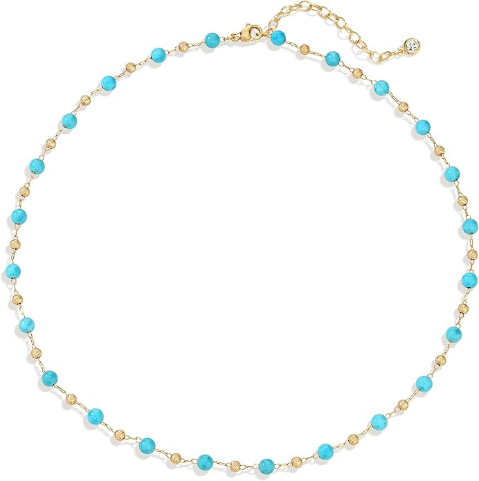 Created Turquoise Necklace for Women 14K Gold Plated Beaded Heart Choker Boho Necklaces Handmade ... | Amazon (US)