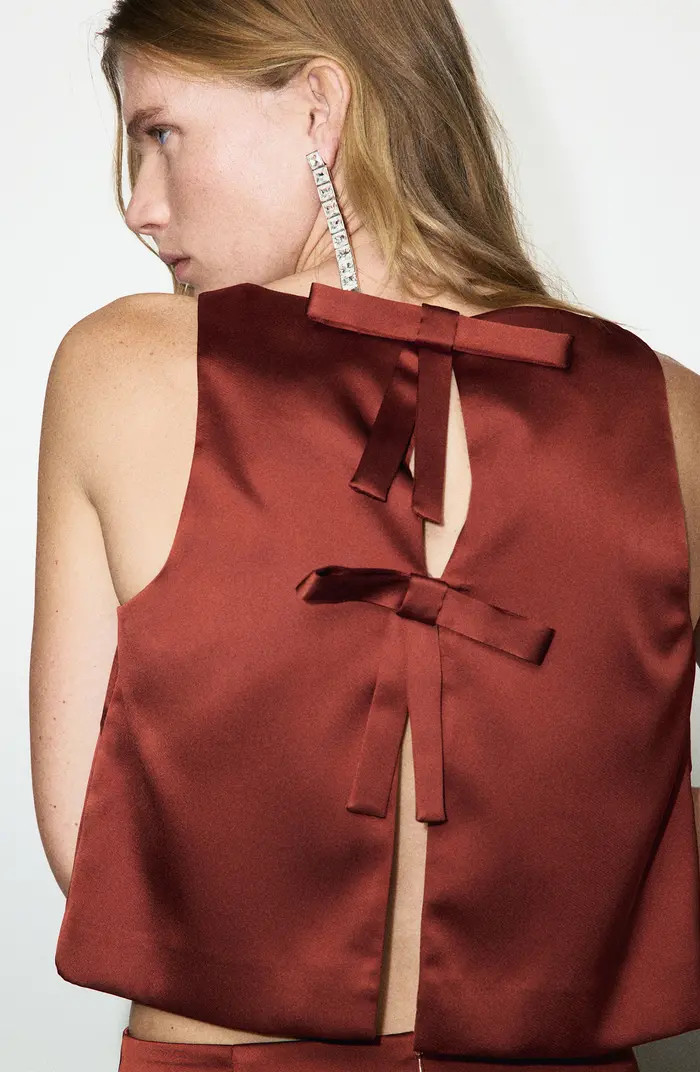 Jackie-O Bow Back Sleeveless Crop Satin Top | Nordstrom