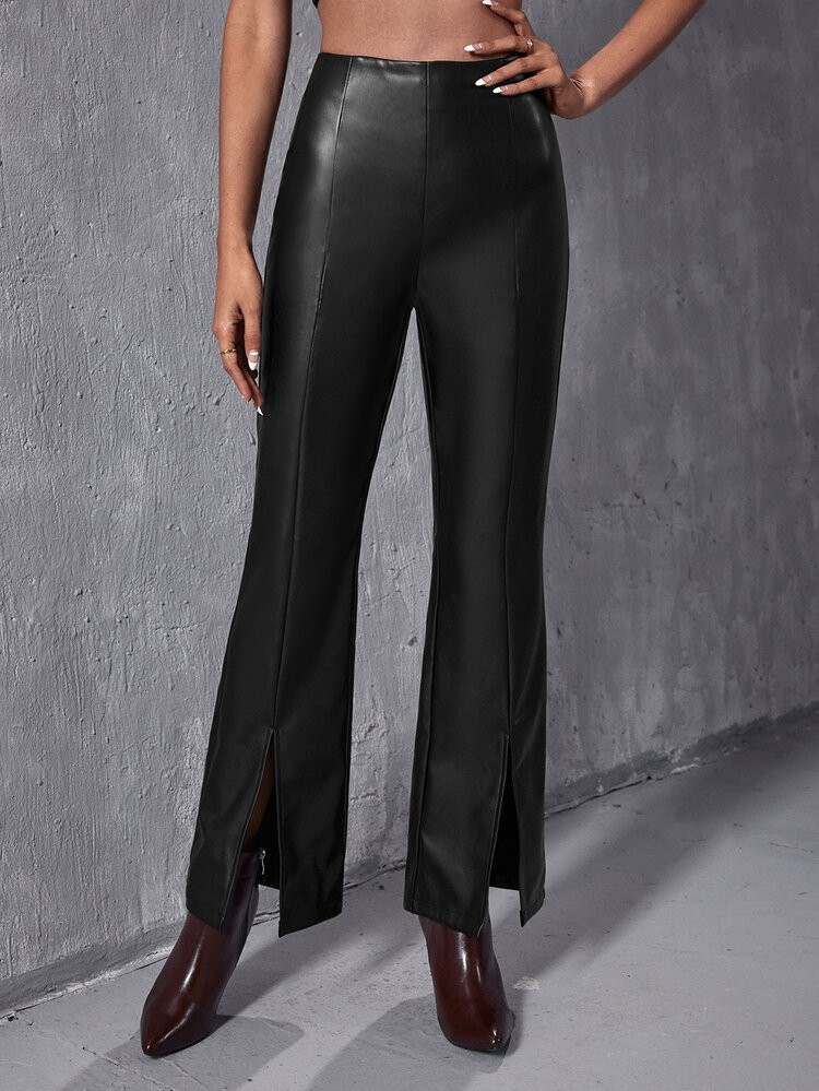 SHEIN BAE Split Hem Flare Leg PU Pants | SHEIN