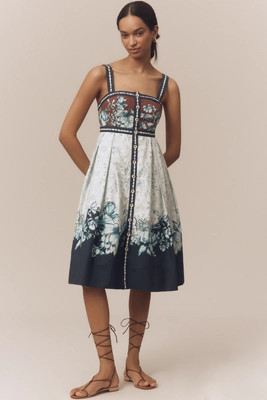 Maeve Sleeveless Square-Neck Button-Front Midi Dress | Anthropologie (US)