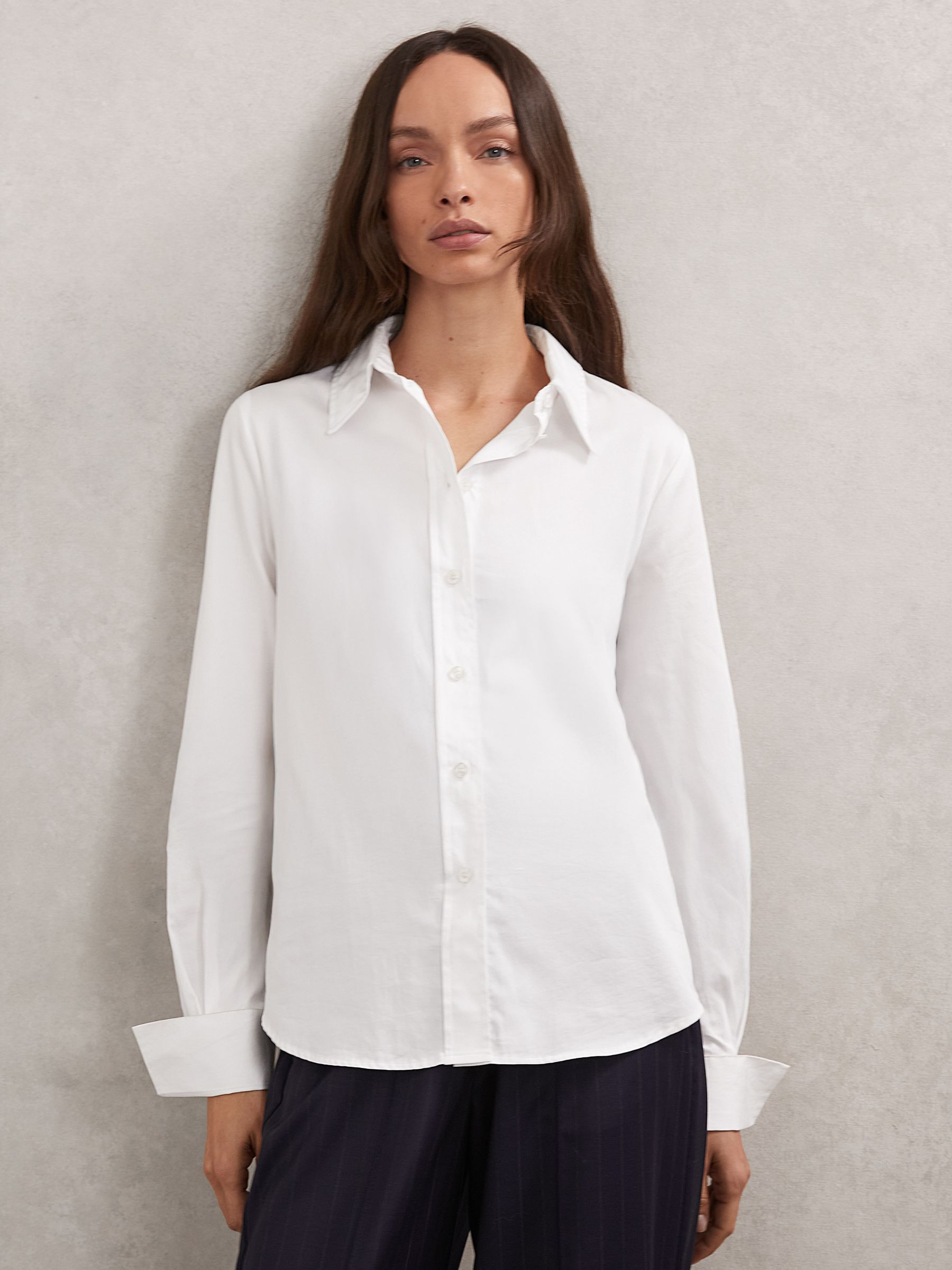 Cotton-Sateen Folded-Cuff Shirt in Ivory | Reiss UK