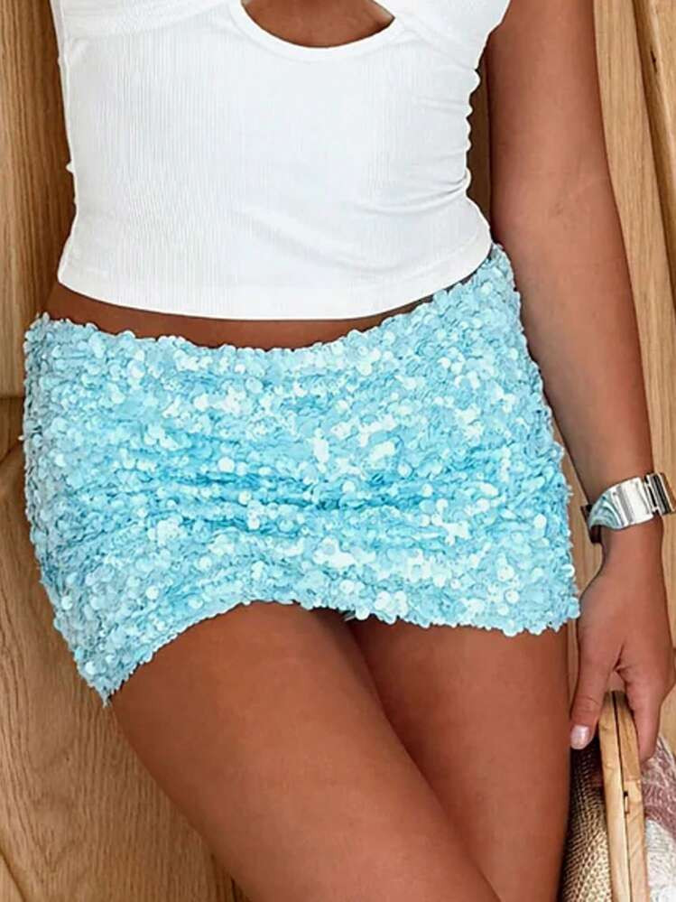 Blue sequin skirt  | SHEIN