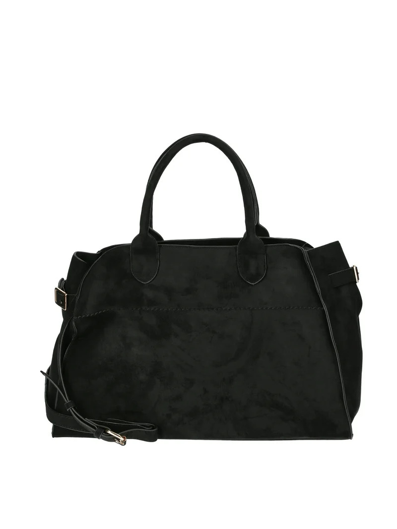 Time and Tru Women's Sage Satchel Soft Faux Suede Tote Bag, Black | Walmart (US)