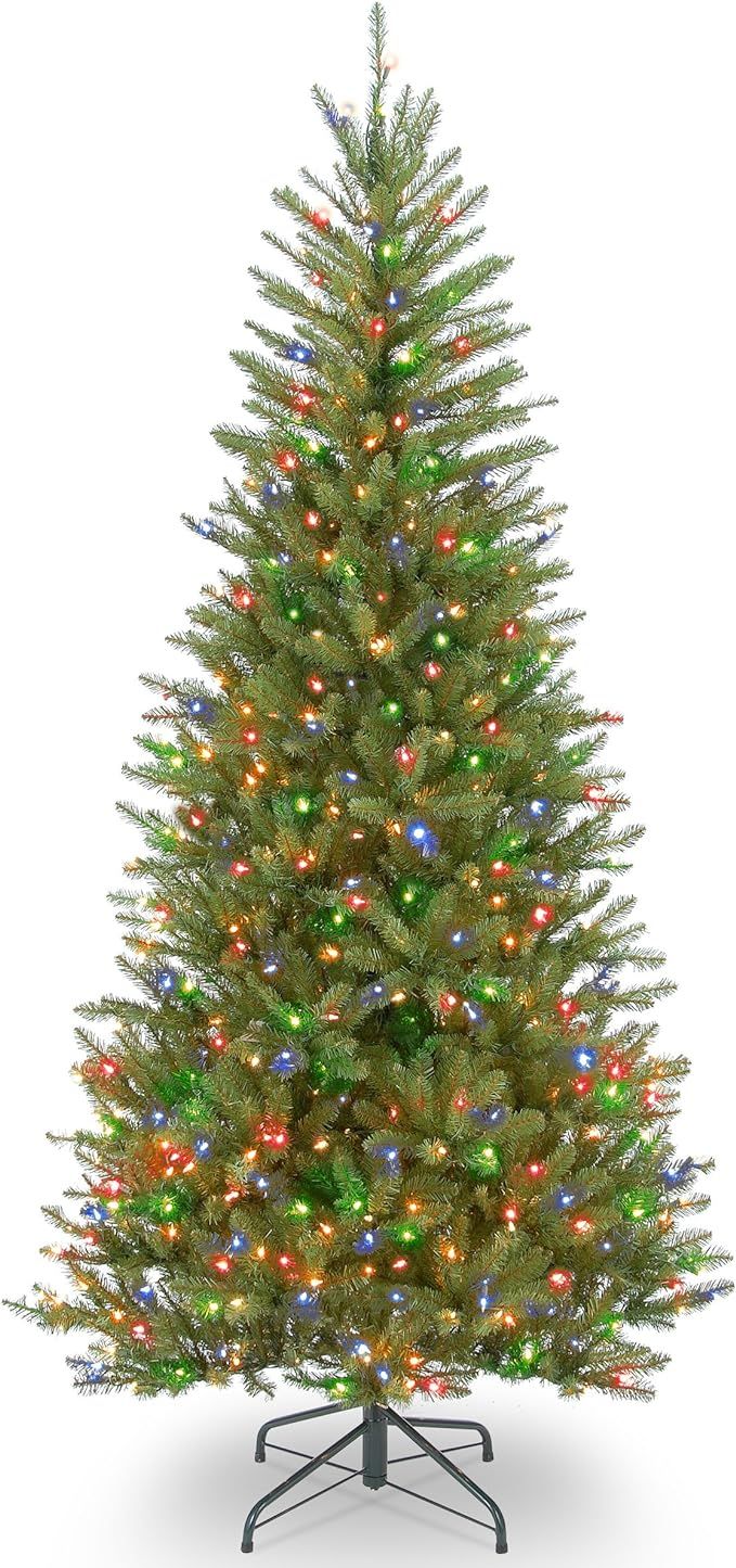 National Tree Company Pre-Lit Artificial Slim Christmas Tree, Green, Dunhill Fir, Multicolor Ligh... | Amazon (US)