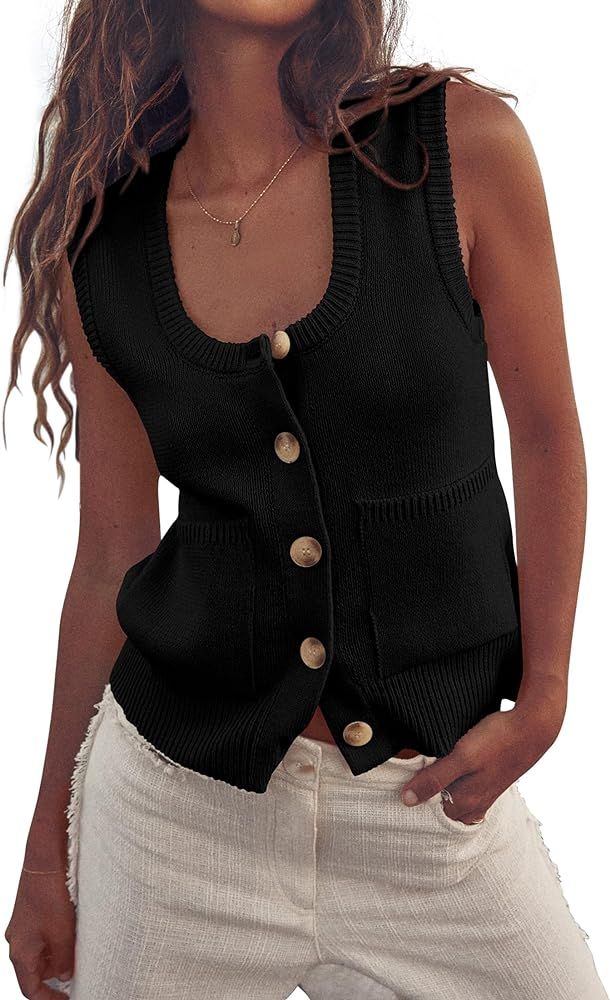 PRETTYGARDEN Women's 2024 Summer Vests Sleeveless Button Down Knitted Tank Tops Casual Y2K Sweate... | Amazon (US)