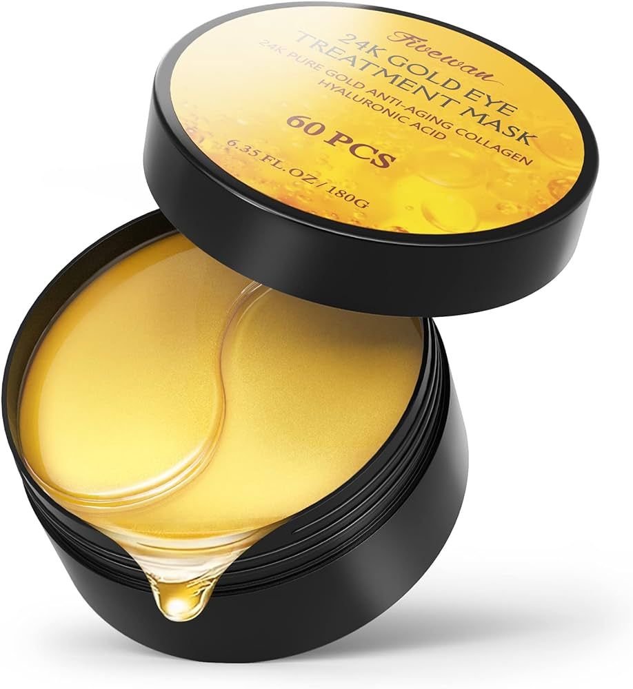 Fivewan 24k Gold Under Eye Patches - 60 Pcs Eye Mask Pure Gold Anti-Aging Collagen Hyaluronic Aci... | Amazon (US)