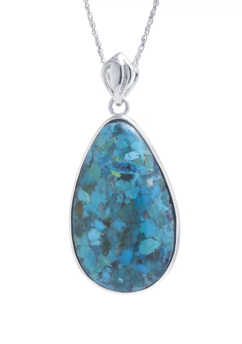 Sterling Silver Genuine Turquoise Teardrop Pendant Necklace | Belk