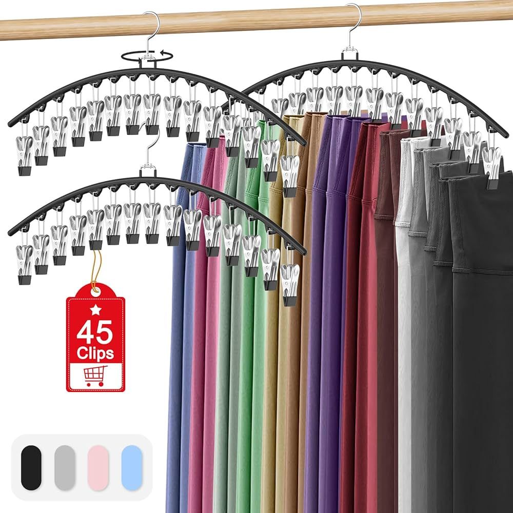 3 Pack Legging Organizer for Closet Hanging, Pants Hangers with 15 Clips Holds 45 Leggings, Short... | Amazon (US)