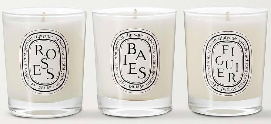 DIPTYQUE Baies Roses & Figuier Scented Candle 3 Piece Set 70 Grams Each Gift Boxed, White | Amazon (US)