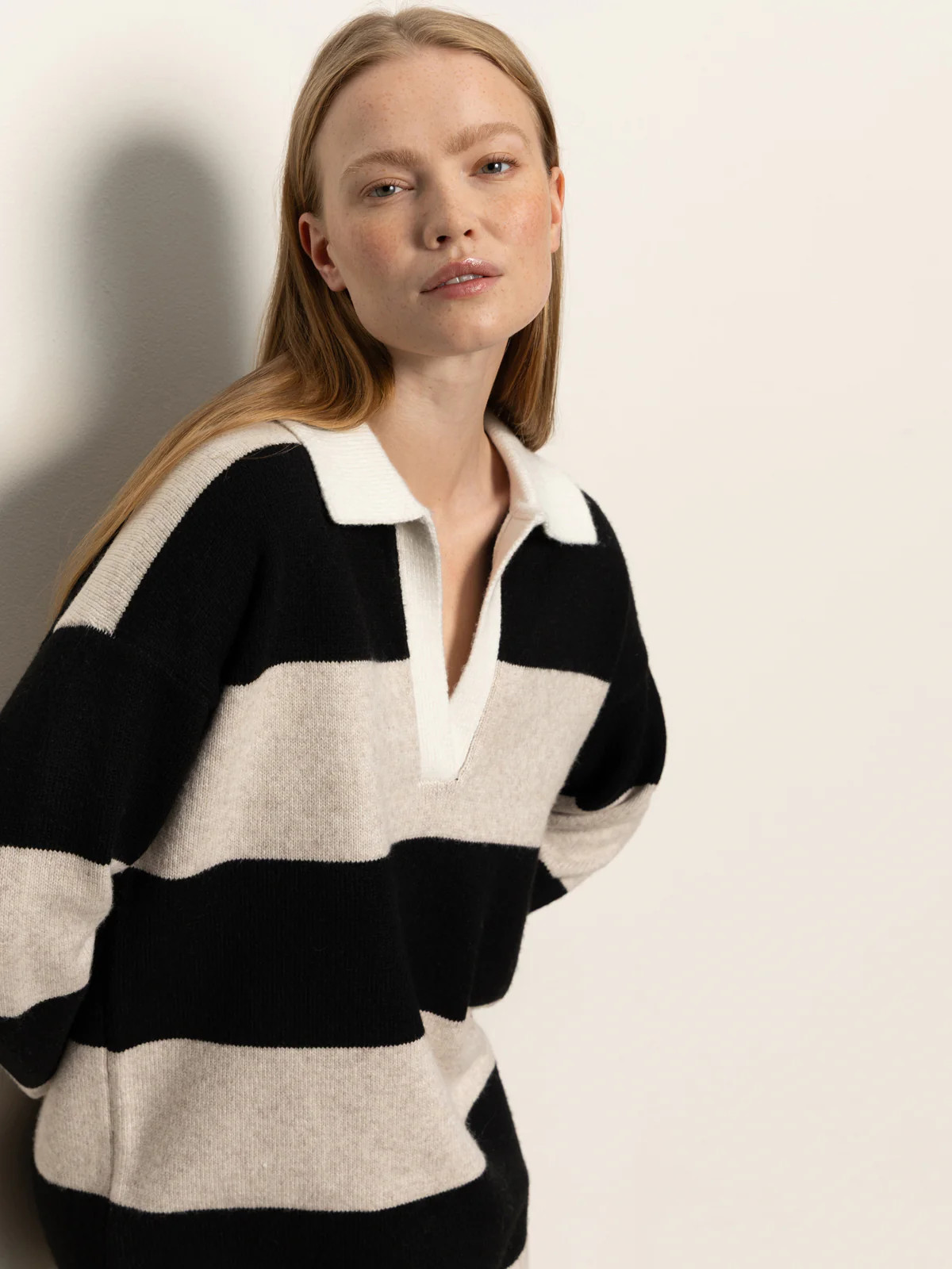 Polo Striped Sweater Dress Heather Pearl W/ Black | Sanctuary Clothing