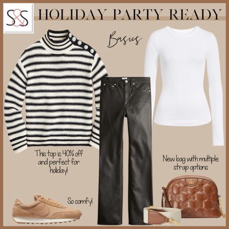 Striped top for holiday on sale with black leather pants or jeans and Gucci bag 

#LTKCyberweek #LTKsalealert #LTKHoliday