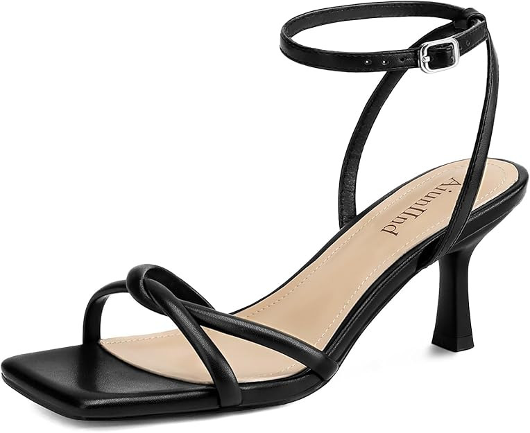 AIUNIIND Women's Kitten Low Heel Sandals, Strappy Square Open Toe 2.5 inch | Adjustable Ankle Str... | Amazon (US)