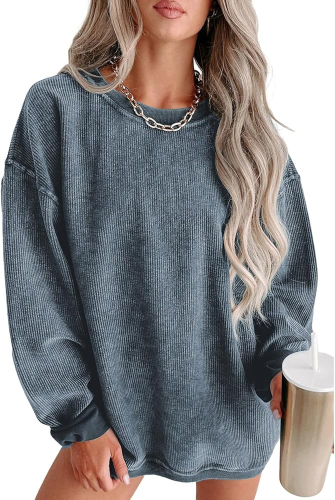 SELINK Womens Crewneck Oversized Corduroy Corded Sweatshirt Long Sleeve Casual Pullover Tops | Amazon (US)