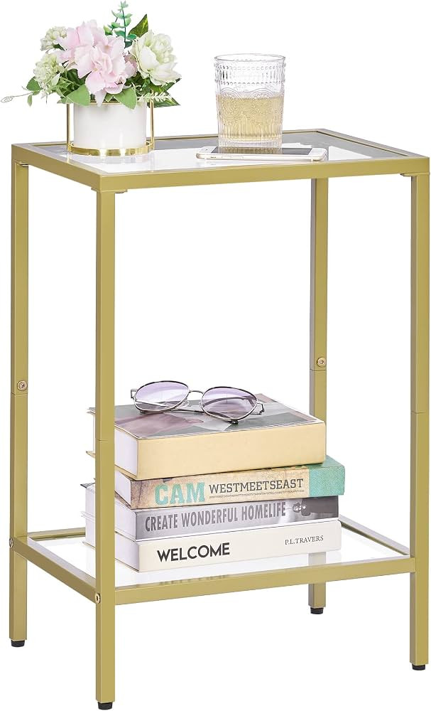 HOMSHO 2-Tier Side Table, End Tables with Tempered Glass, Nightstands with Storage Shelves, Slim ... | Amazon (US)