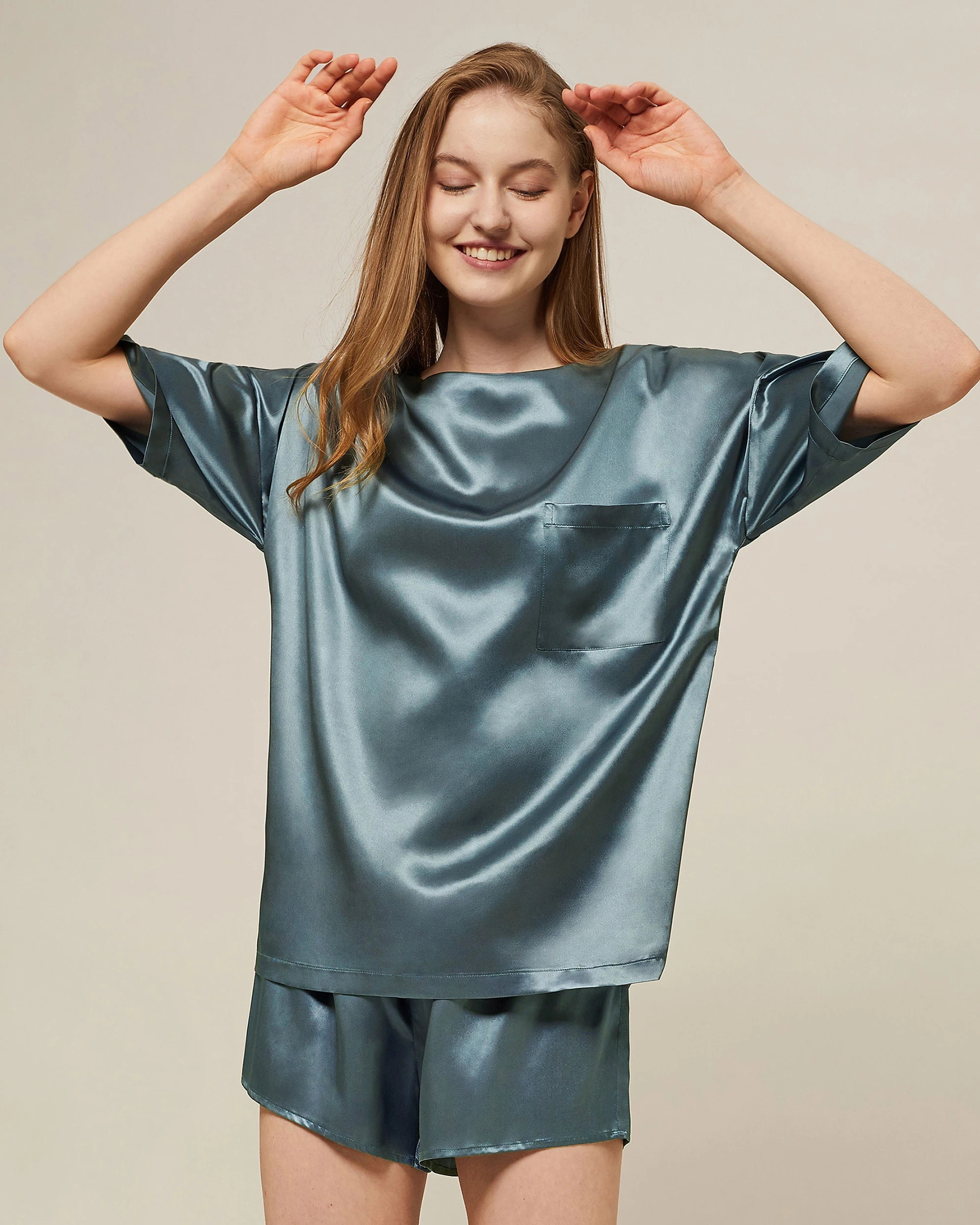 Angela Washable Short-length Silk Tee Set | LilySilk