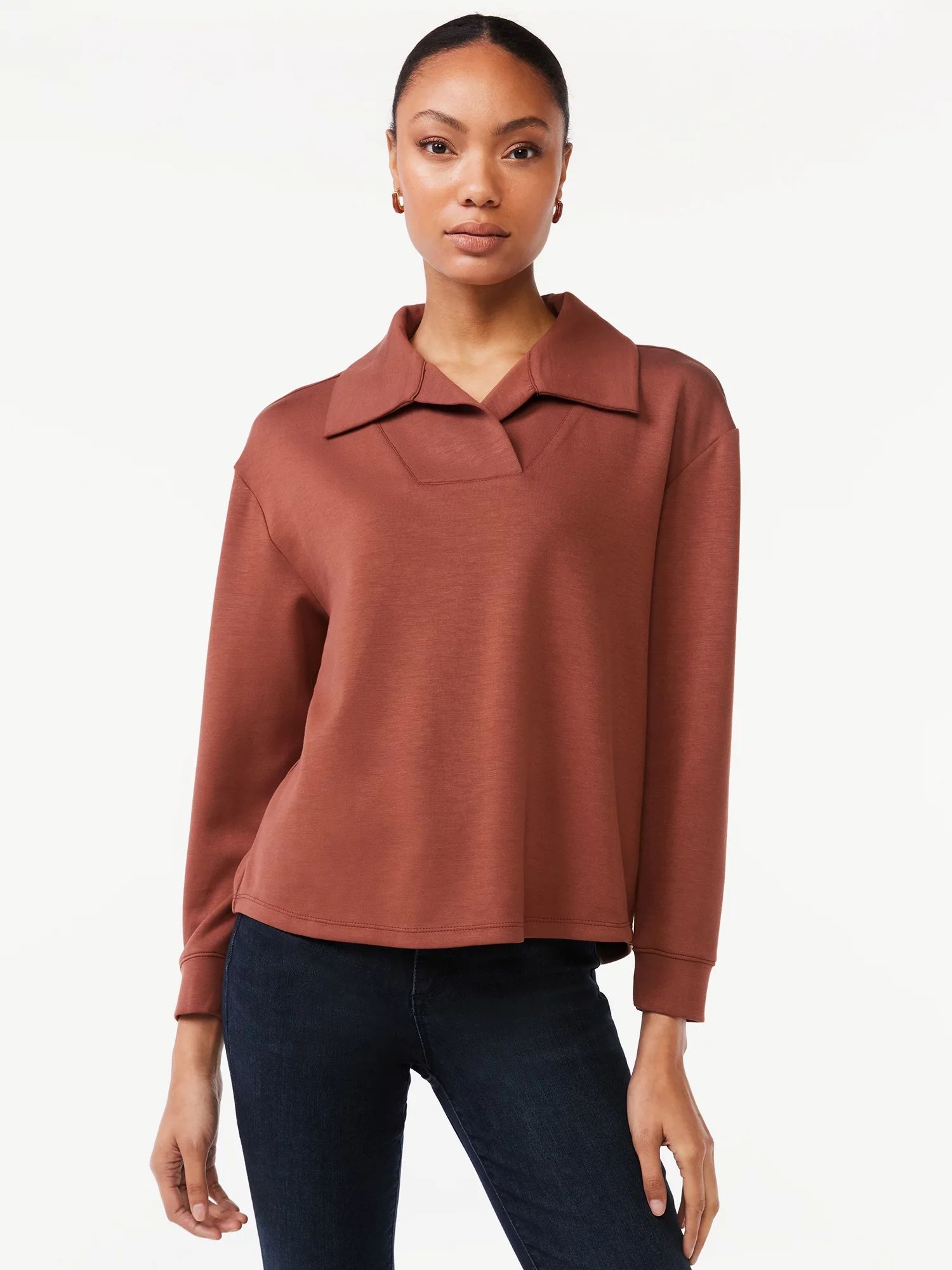 Scoop Women's Crossover Scuba Knit Polo Shirt - Walmart.com | Walmart (US)