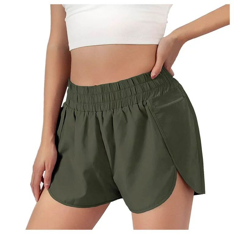 Womens Athletic Workout Shorts Elastic Waist Running Pockets Shorts | Walmart (US)