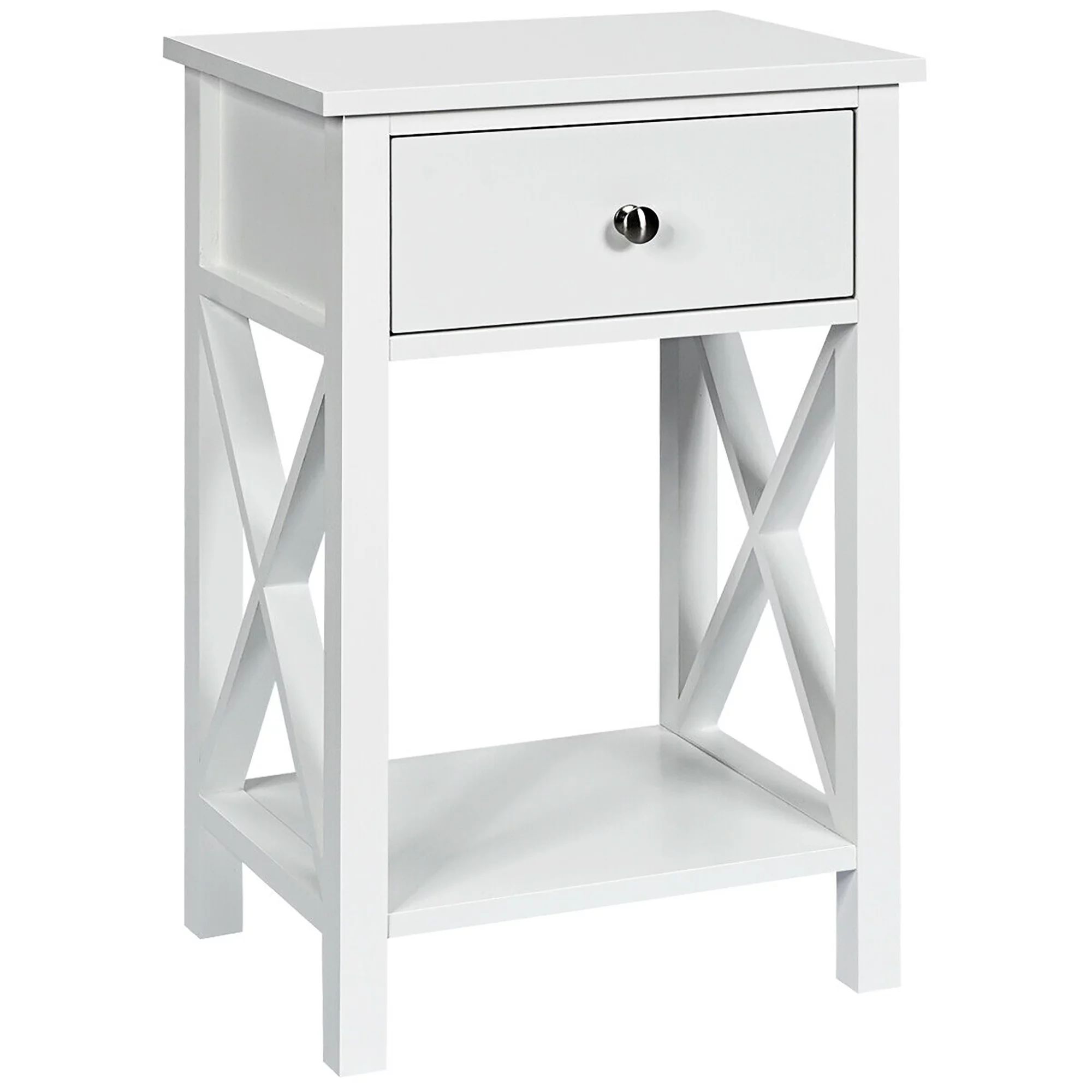 Costway Nightstand Chair Side End Table with Drawer & Shelf Bedroom Furniture White | Walmart (US)