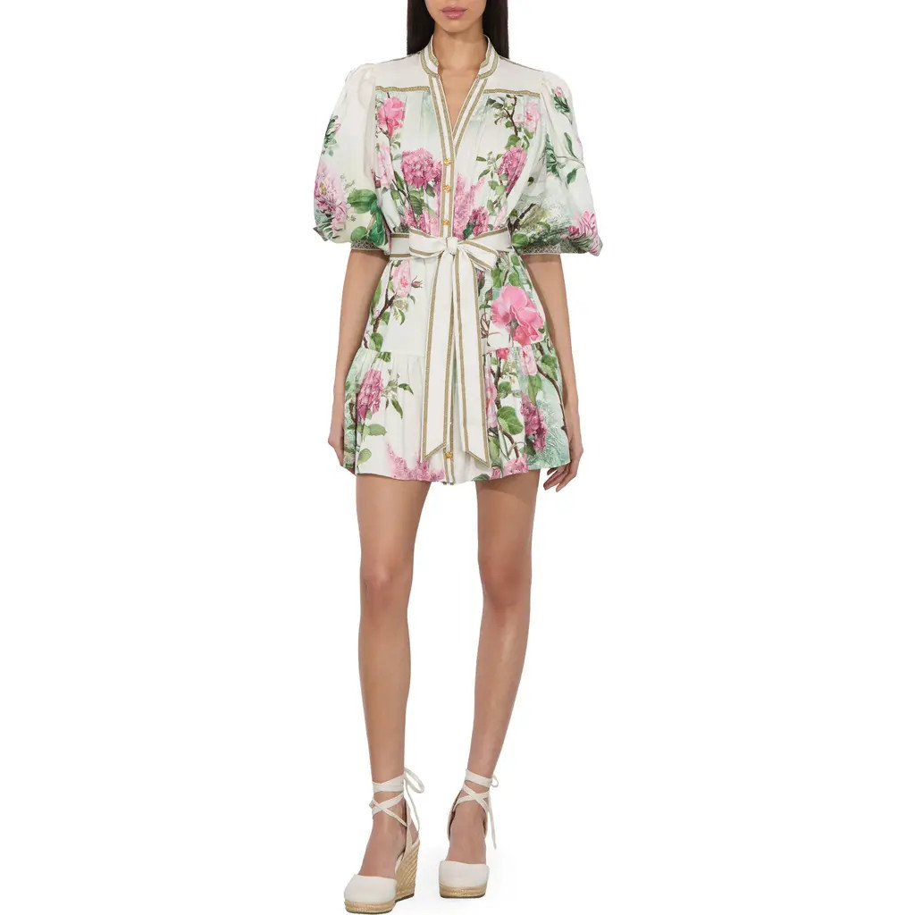 Alice + Olivia Cora Voluminous Tiered Mini Shirtdress in Rose Whisper at Nordstrom, Size X-Small | Nordstrom